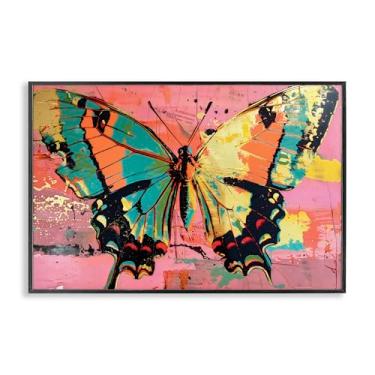 Imagem de Stupell Industries Borboleta retrô sobre arte giclée emoldurada abstrata rosa e branca, design por LSR Design Studio, 40,6 x 61 cm