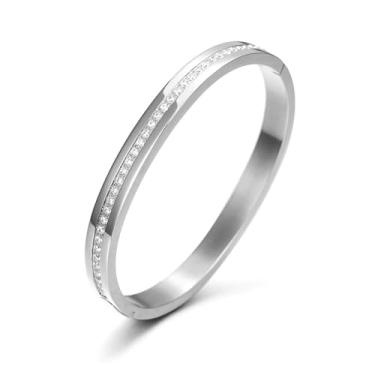 Imagem de WISTIC Pulseira feminina Ciunofor de prata, circunferência interna de 18,3 cm, punho de aço inoxidável com incrustação de zircônia cúbica, joia empilhável sem manchas