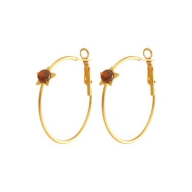 Imagem de Kokoma Brincos de argola grandes para mulheres, simulação de olho de tigre, estrela, coração, coração, círculo, argola de apertar, bijuteria moderna, Big, Ferro Resina, Sem pedra preciosa