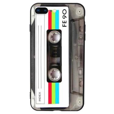 Imagem de MEGANTREE Capa de telefone com design de fita cassete retrô fofa para iPhone 7 Plus, iPhone 8 Plus, acabamento fosco TPU, anti-impressão digital, para meninas, mulheres, meninos e homens, preta