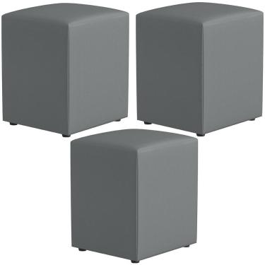 Imagem de Kit 03 Puffs Quadrado L02 Decorativo Corano Cinza
