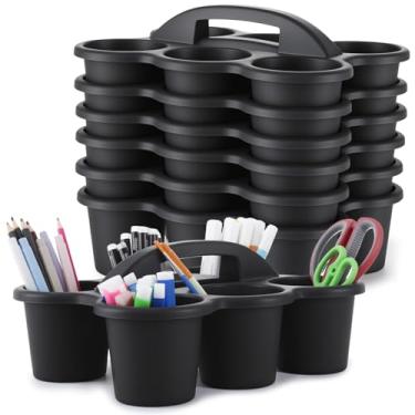 Imagem de Pacote com 6 suportes para sala de aula com alça de plástico, organizador de armazenamento com 6 compartimentos, porta-copos para bebidas, caixa de armazenamento portátil para lápis, giz de cera