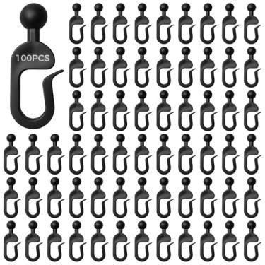 Imagem de Ganchos de cortina de plástico 100 peças em preto, ganchos decorativos para cortinas e cortinas, design de topo de bola flexível para gazebos ao ar livre e mais