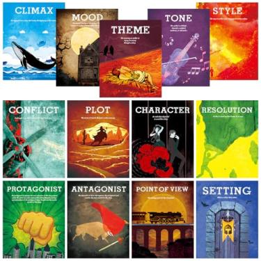 Imagem de snaxuda Elements of English Language and Literature Posters 13 Pcs English Teacher's Posters Literary Classroom Vintage Literature Educational Art Print for Middle High School Read Supplies