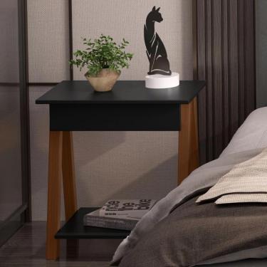 Imagem de Mesa De Cabeceira Com Gaveta Verona Amadeirado Preto
