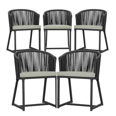 Imagem de 5 Cadeiras De Jantar Noronha Preta Corda Náutica E3 Trama Preto