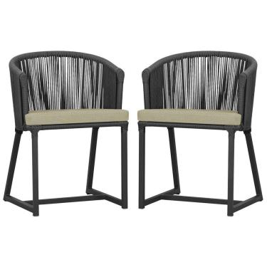 Imagem de 2 Cadeiras De Jantar Noronha Preta Corda Náutica E7 Trama Preto