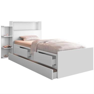 Imagem de Cama Solteiro Com Baú Auxiliar E 2 Gavetas Sara Branco