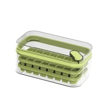 Imagem de Forma De Gelo 64 Cubos Camada Dupla Recipiente Tampa/bandeja Armazenagem De 64 Cubos formas de gelo em silicone com tampa Fácil Armazenagem(VERDE)