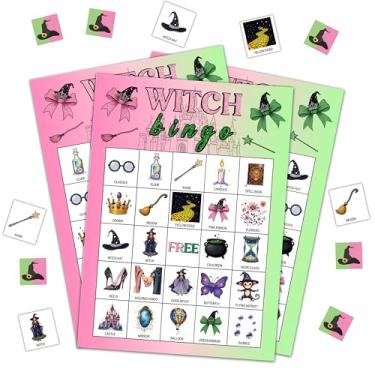 Imagem de DRWJPAT Witch Bingo Game, Happy Halloween Party Games for Adults, Witch Magic Bingo Game Cards for Large Group Family Friends Activities, Wizard Party Decor Supplies, 06