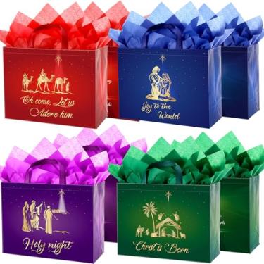 Imagem de Pasimy 72 sacos de presente de Natal extragrandes incluem 36 sacos de lembrancinhas religiosas cristãs com 36 tecidos, versículo bíblico de Natal, decoração religiosa, 43 x 17 x 32 cm