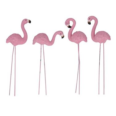 Imagem de Haofy Conjunto de 4 estátuas de jardim de flamingo para decoração de jardim de gramado, construção de resina com pés de ferro fundido, adequado para uso em decoração interna ao ar livre