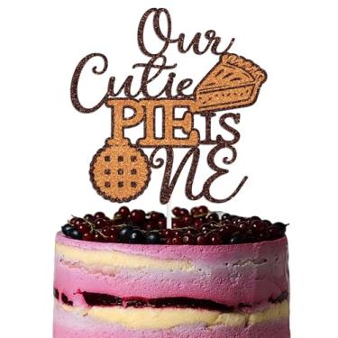 Imagem de Our Cutie Pie is One Cake Topper, A Little Cutie Pie Baby Shower Decorations, Pies Themed Baby 1st Birthday Party Decorations Brown & Orange Glitter