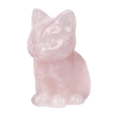 Imagem de TUMBEELLUWA Natural Rose Quartz Crystal Cat Figurine for Home Decor, Hand Carved Animal Sculpture Realistic Kitten Statue for Shelf Office Desk Ornament