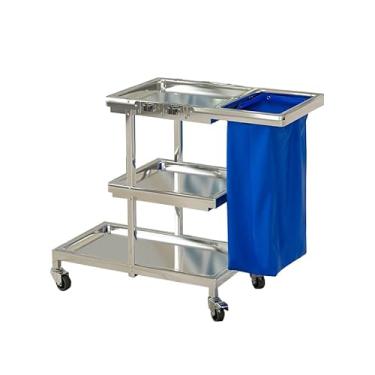 Imagem de TRGCJGH Carrinho de limpeza de aço inoxidável, carrinho de limpeza comercial, carrinho de limpeza de 3 prateleiras, carrinho de esfregão de grande capacidade com saco de vinil 65L (M, azul)