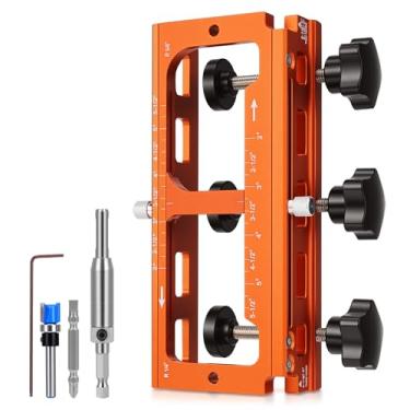 Imagem de Gabarito de dobradiça de porta de liga de alumínio, kit de molde de dobradiça de porta ajustável para roteador, gabarito de encaixe de dobradiça de porta serve para comprimentos e espessuras de 6,3 a