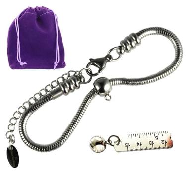 Imagem de Dave The Bunny Pulseira com pingente de régua - Pulseira de fita métrica de corrente de cobra de aço inoxidável com pingente de liga de metal - Pulseira de régua - Acessório com tema de régua de