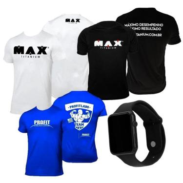 Imagem de Kit 3x Camiseta Max Titanium Preta + Branca + Azul Pro Fit Blusa Roupa-Unissex