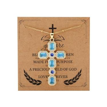 Imagem de SOPIFY Colar de cruz para mulheres, pingente de cruz de diamante, zircônia cúbica, cristal, pedra do mês de nascimento, cruz, presentes religiosos para mulheres, Cobre, Zircônia cúbica