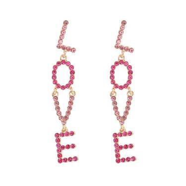 Imagem de Brincos femininos com pingente de letra LOVE com strass, joias de cristal do alfabeto, presente romântico para mulheres, Small, Zinco Strass, Sem pedra preciosa