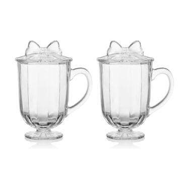 Imagem de Darbie Angell Bliss Conjunto de copos de bebida de 2 pés com tampa, vidro óptico elegante com design de laço, 375 g, vidro transparente