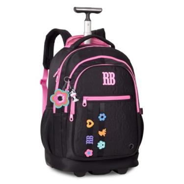 Imagem de Mochila de Costas e Rodas RB Flower Power Escolar Faculdade Trabalho Viagem (Preto)