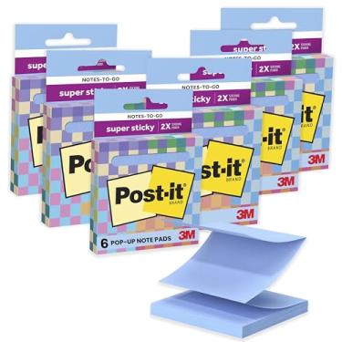 Imagem de Post-it Notas pop-up super adesivas para viagem, 7,6 cm x 7,6 cm, um dispensador com 90 notas adesivas pastel no total em cor jeans lavada, ótimo para escola, escritório, sala de aula ou casa