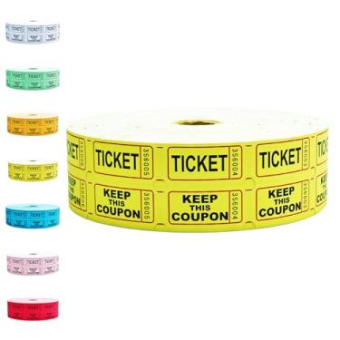 Imagem de Raffle Tickets Roll - 2000 Tickets Double Roll para arrecadação de fundos, carnavais, eventos - Design de topo durável, fácil de rasgar e organizar (amarelo)