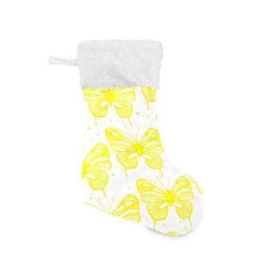 Imagem de GakkiGii Meia de Natal grande de borboleta amarela, decoração de Natal para pendurar na parede da árvore da lareira, 45 x 31 cm