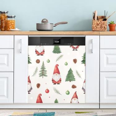 Imagem de ATTX Capa de ímã de lava-louças de gnomo de desenho de Natal, 58 cm C x 66 cm A decoração da capa frontal da máquina de lavar louça, decalques de armário doméstico adesivos de eletrodomésticos #11