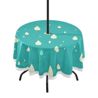 Imagem de ATTX Toalha de mesa redonda com estampa de gotas de chuva - 152 cm, impermeável, à prova de derramamento, uso interno/externo, com orifício para guarda-chuva com zíper para acampamento, piquenique