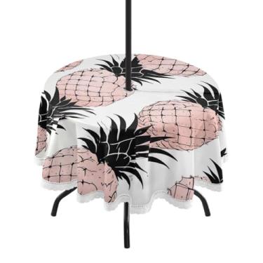 Imagem de Blueangle Toalha de mesa redonda impermeável com padrão de abacaxi de 152 cm com orifício para guarda-chuva - Tecido resistente à prova de sol para todos os climas para pátio, acampamento, piquenique