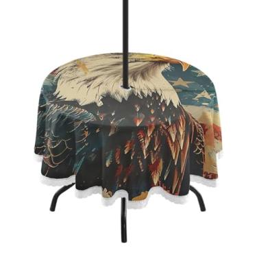 Imagem de Blueangle Toalha de mesa redonda impermeável com bandeira de águia careca de 152 cm com orifício para guarda-chuva - Tecido resistente à prova de sol para todos os climas para pátio, acampamento