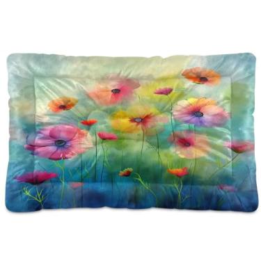 Imagem de SEHANY Cama para cães e gatos com flores silvestres coloridas com fundo antiderrapante, cama de canil, colchão macio para animais de estimação, lavável para cães pequenos, médios e grandes, gatos