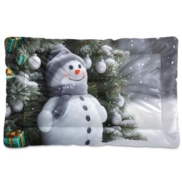 Imagem de SEHANY Cama de Natal com flocos de neve, boneco de neve, para cães, gatos, com fundo antiderrapante, caixa de canil, colchão macio, lavável, para cães pequenos, médios e grandes, gatos, 91 x 61 cm