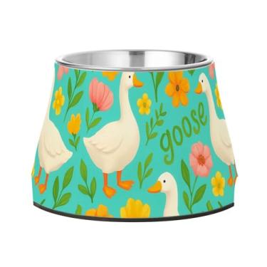 Imagem de SEHANY Tigelas fofas para cães de pato antiderrapante de aço inoxidável com fundo de borracha que evita a queda, 2,3 tigelas quadriculadas para comida e água para cães e gatos