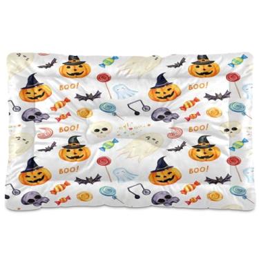 Imagem de SEHANY Cama de Halloween Pumpkins para cães e gatos com fundo antiderrapante, caixa de canil, colchão macio para animais de estimação, lavável para cães pequenos, médios e grandes, gatos, 91 x 61 cm