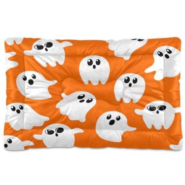 Imagem de SEHANY Cama de cachorro fantasma Halloween Boo Cama de gato com fundo antiderrapante, cama de canil, colchão macio para animais de estimação, lavável para cães pequenos, médios e grandes, gatos, 61 x