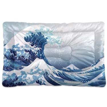 Imagem de SEHANY Cama para cães Sea Wave Cama de gato com fundo antiderrapante, cama de canil, colchão macio para animais de estimação, lavável para cães pequenos, médios e grandes, gatos, 45,7 x 61 cm