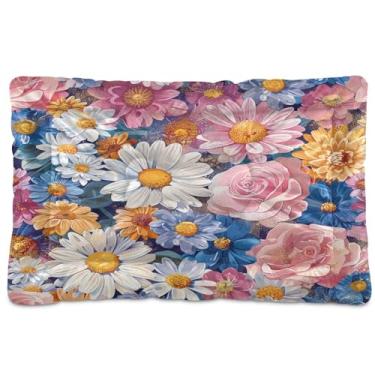 Imagem de SEHANY Cama para cães e gatos com flores silvestres coloridas com fundo antiderrapante, cama de canil, colchão macio para animais de estimação, lavável para cães pequenos, médios e grandes, gatos, 91