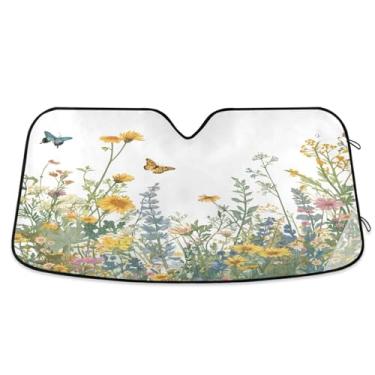 Imagem de ATTX Pára-brisas de carro de ervas e flores coloridas 139.7 cm x 70.1 cm Protetor solar universal com proteção UV, persiana de janela frontal automática dobrável para caminhões Sedans SUVs #47