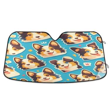 Imagem de ATTX Para-brisa de carro com cara de lobo de desenho animado 134.6 cm x 59.7 cm Escudo solar universal com proteção UV, persiana de janela frontal automática dobrável para caminhões Sedans SUVs #646