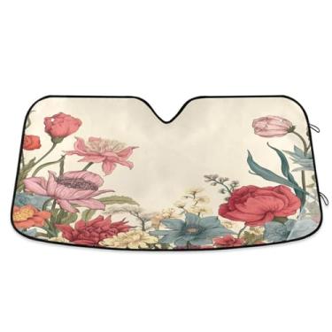 Imagem de ATTX Para-brisa de carro floral colorido 139.7 cm x 70.1 cm Escudo solar universal com proteção UV, persiana de janela frontal automática dobrável para caminhões Sedans SUVs #364