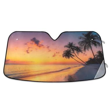 Imagem de ATTX Para-brisas de carro Tropical Beach 134.6 cm x 59.7 cm Protetor solar universal com proteção UV, persiana de janela frontal automática dobrável para caminhões Sedans SUVs #490