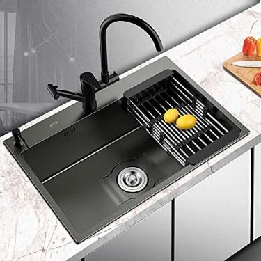 Imagem de HGTRH Lava-louças de cozinha com torneira embutida, lava-louça e escorrer, lavatório na cozinha, incluindo escorredor de esgoto e conjunto de ralo, sobre bancada, baixo balcão ou arrumado