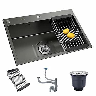 Imagem de HGTRH Lava-louça de cozinha com escorredor, lava-louça e torneira de cozinha, lavatório de cozinha portátil, incluindo escorredor de ralo e conjunto de ralo, sobre bancada sob bancada ou nivelado
