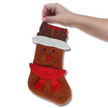 Imagem de Meia do Papai Noel, Decorativa 50cm | Enfeite de Natal para Pendurar na Lareira, Árvore de Natal, porta e Parede Bota Natalina Marrom | Decoração para Festas de Final de Ano