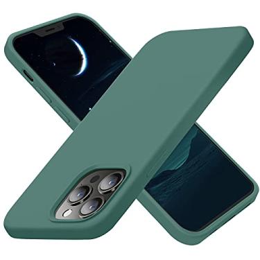 Imagem de Cordking Capa projetada para iPhone 13 Pro Max, capa protetora de silicone ultrafina à prova de choque com [forro macio de microfibra antiarranhão], 17 cm, verde meia-noite