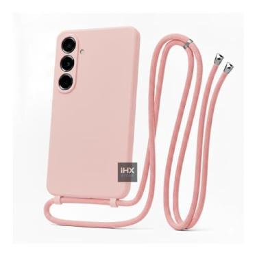 Imagem de Capa Case Capinha Para Samsung Galaxy A36 Silicone Com Cordão Alça De Pescoço Ajustável Veludo Premium (ROSA IOGURTE)