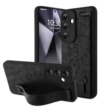 Imagem de OOK Capa de telefone de silicone compatível com Samsung Galaxy S24 Plus com alça, estampa floral fofa para mulheres e meninas, alça de dedo ajustável, capa protetora fina, flor de sálvia preta